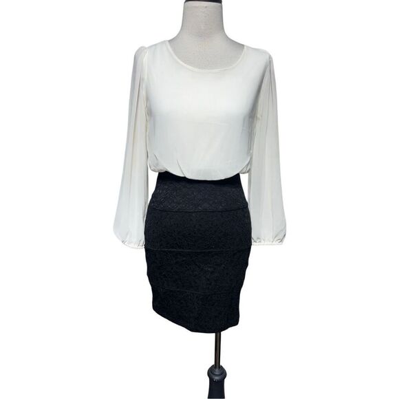 Sweet Storm Dress Lon Sleeve Chiffon Lace Sexy Mini Cocktail Dress Size Small - Picture 1 of 5